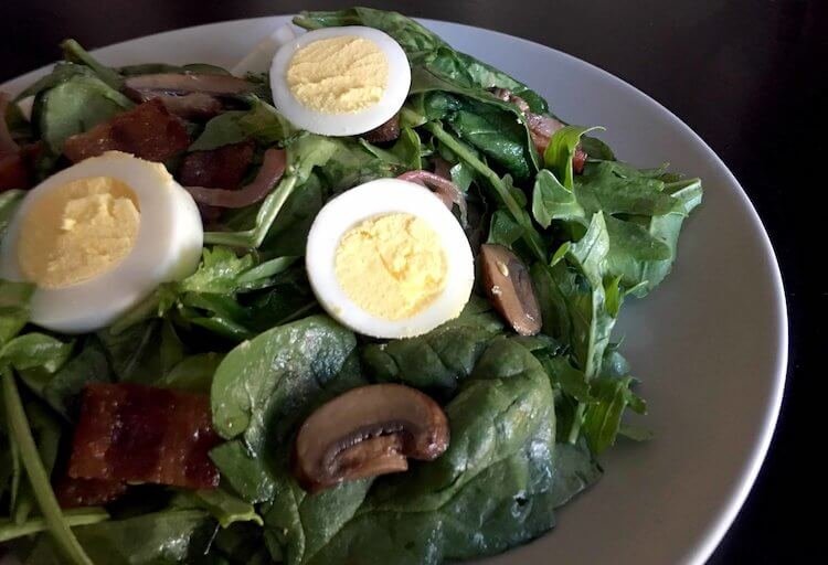 Low Carb Spinach Salad With Warm Candied Bacon Dressing Min